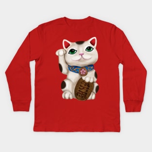 Cute Maneki-neko cat Kids Long Sleeve T-Shirt